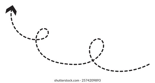 Set of hand drawn thin dash line arrows. Collection of curved pointers. Black dot vector pointers pointing in different directions. Simple design elements of signpost showing confusing complex path.