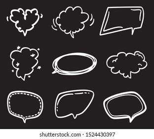 Set of hand drawn think and talk speech bubbles. Pattern of loot for words. Black and white illustration