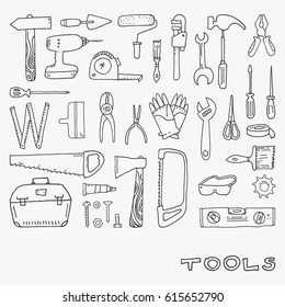 set of hand drawn tool doodles, cute icons