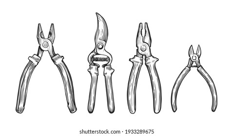 Set of hand drawn tools. Repair concept sketch vector illustration