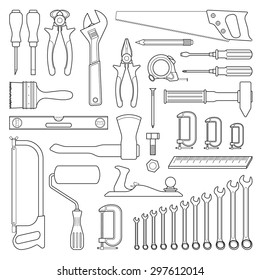 Set of hand drawn tools for repair or tool for hardware store