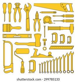 Set of hand drawn tools for repair or tools for hardware store