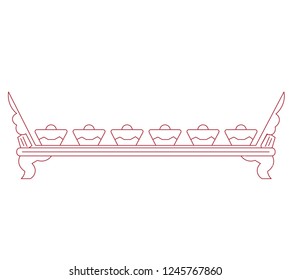 Set of hand drawn traditional Indonesian musical instruments. Elements of Gamelan. Bonang, gambang, rebab, gong ageng and kendang.