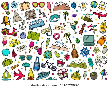 set of hand drawn travel doodle