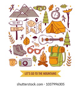 Set of hand drawn travel doodle. Vector illustration