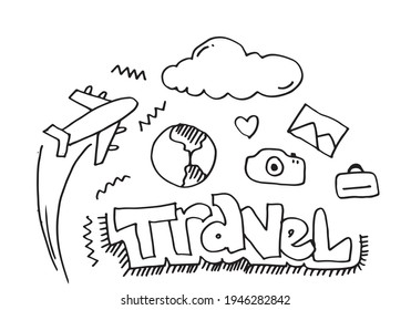 Set of hand drawn travel doodle. Vector illustration.Doodle art world travel collection design.