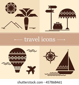 Set of hand drawn travel doodle. Vector illustration. Tourism and summer sketch with traveling elements.