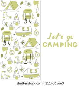 Set of Hand Drawn Travel Equipment. Vector Illustration.