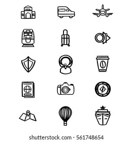 Set of hand drawn travel icons isolated on white background. Vector illustration.