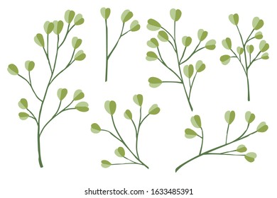 Set of hand drawn tree branches with leaves botanical flowers floral hand drawn scandinavian style art design element flat vector illustration