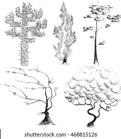 set of hand drawn tree silhouettes