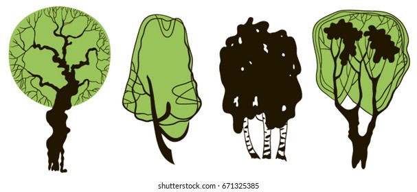 Set of hand drawn trees