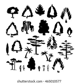 Set of hand drawn of trees. Ink style. Vector collection.