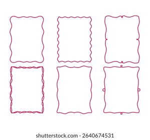 Set of hand drawn trendy doodle frames lines ,Vector set of simple decorative frames, Collection of whimsical hand-drawn frames with wavy squiggle curly ribbons in trendy, vintage styles 