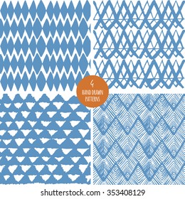 Set of hand drawn triangles geometric seamless pattern in vector. Hand drawn ethnic ornament repeating backgrounds.
