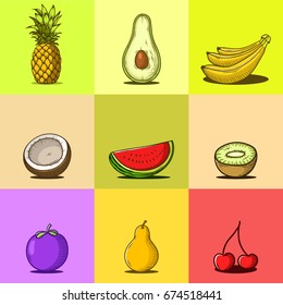 Set of Hand drawn Tropical Fruit vector illustration