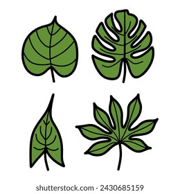 Set of hand drawn tropical leaf decorative vector collection