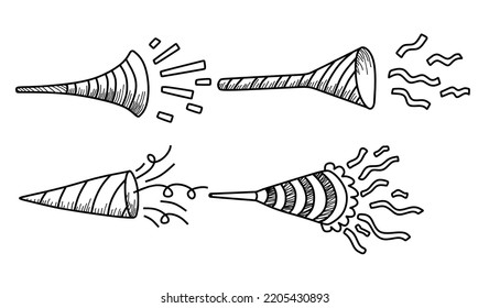 Set of Hand Drawn 	
trumpet party Doodle 