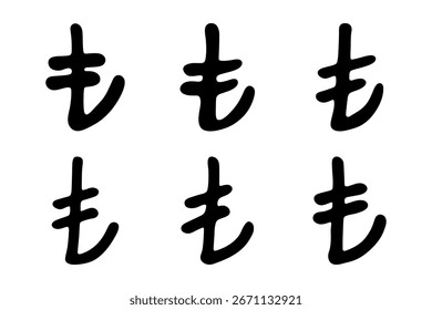 Set of hand drawn turkish lira currency symbol. Brush stroke doodle. Single element for design