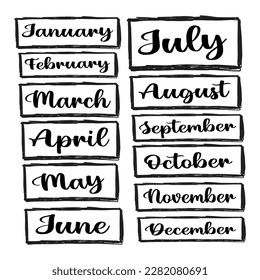 Tipografía dibujada a mano de meses sobre un fondo blanco. Caligrafía de tipografía hecha a mano Mes Vector EPS