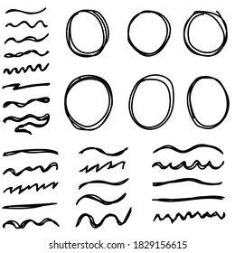 Set With Hand Drawn Underline And Circle Vector