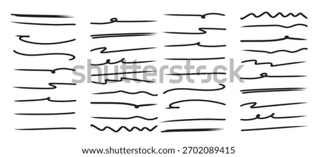 set hand drawn underline highlighter marker strokes swoops waves brush marks abstract doodle vector.