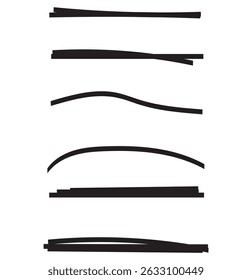 Conjunto de sublinhado desenhado à mão. Coleção de elementos de rabisco do marcador. Traços desenhados à mão, sublinhados, marcas de pincel de onda. Conjunto de vetores isolado em fundo branco. Eps 10