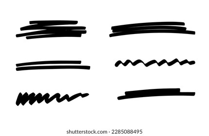 Set of hand drawn underline strokes isolated on white background. Vector marker brush. Grunge brushes.