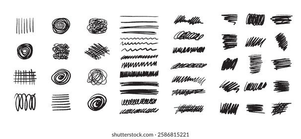 Set of hand drawn underlines. Abstract doodle lines, marker drawing stripes for design. Different shapes collection isolated on white background.