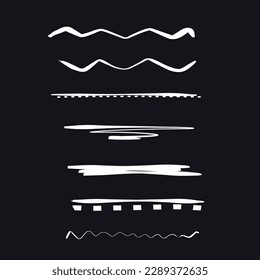 Conjunto de trazos de subrayado hechos a mano aislados en el vector EPS de fondo blanco