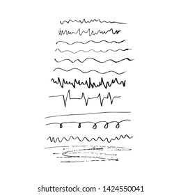 Set of hand drawn underlines, handmade doodles, dividers on white background EPS Vector