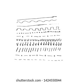 Set of hand drawn underlines, handmade doodles, dividers on white background EPS Vector