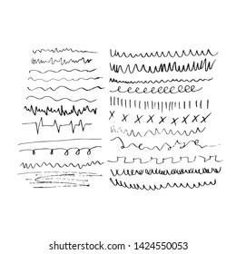 Set of hand drawn underlines, handmade doodles, dividers on white background EPS Vector