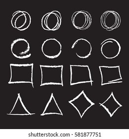 Set of hand drawn unique shapes for brand and logo design. Vector sketched elements isolated on the background and easy to use. Real pastel texture.