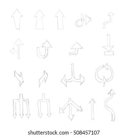 set of hand drawn universal arrows isolated on white background