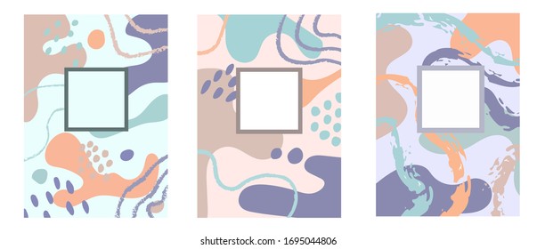 Set of Hand Drawn Universal Cards. Design for Flyers, Placards, Posters, Invitations, Brochures. Artistic Creative Templates. Abstract Modern Style