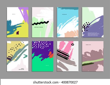 Set of Hand Drawn Universal Cards. Design for Flyers, Placards, Posters, Invitations, Brochures. Artistic Creative Templates. Abstract Modern Style.