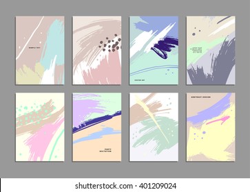 Set of Hand Drawn Universal Cards. Design for Flyers, Placards, Posters, Invitations, Brochures. Artistic Creative Templates. Abstract Modern Style