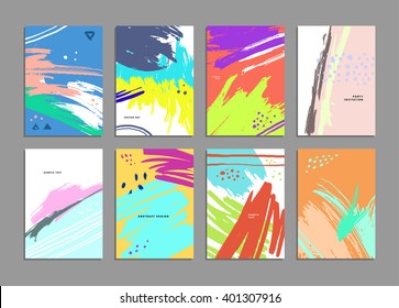 Set of Hand Drawn Universal Cards. Design for Flyers, Placards, Posters, Invitations, Brochures. Artistic Creative Templates. Abstract Modern Style