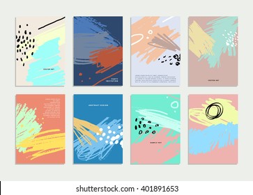 Set of Hand Drawn Universal Cards. Design for Flyers, Placards, Posters, Invitations, Brochures. Artistic Creative Templates. Abstract Modern Style