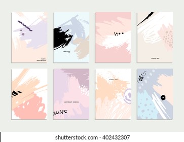 Set of Hand Drawn Universal Cards. Design for Flyers, Placards, Posters, Invitations, Brochures. Artistic Creative Templates. Abstract Modern Style