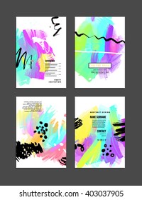 Set of Hand Drawn Universal Cards. Design for Flyers, Placards, Posters, Invitations, Brochures. Artistic Creative Templates. Abstract Modern Style