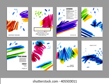 Set of Hand Drawn Universal Cards. Design for Flyers, Placards, Posters, Invitations, Brochures and Annual Reports. Pencil Drawings. Artistic Creative Templates. Abstract Modern Style