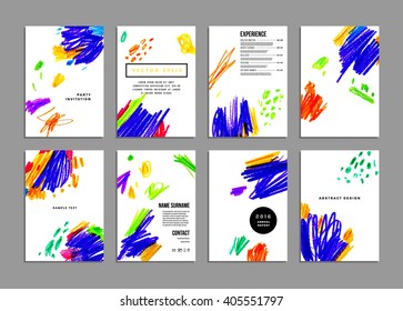 Set of Hand Drawn Universal Cards. Design for Flyers, Placards, Posters, Invitations, Brochures and Annual Reports. Pencil Drawings. Artistic Creative Templates. Abstract Modern Style