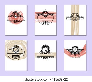 Set of Hand Drawn Universal Cards for invitation .Creative Templates. Vector, illustration. Background for  placards, banner, cover, invitations, brochures.  Corporate design.