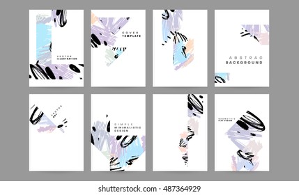 Set of Hand Drawn Universal Cards. Design for Flyers, Placards, Posters, Invitations, Brochures. Artistic Creative Templates. Abstract Modern Style