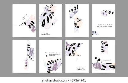 Set of Hand Drawn Universal Cards. Design for Flyers, Placards, Posters, Invitations, Brochures. Artistic Creative Templates. Abstract Modern Style