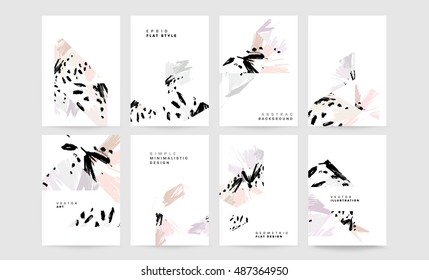 Set of Hand Drawn Universal Cards. Design for Flyers, Placards, Posters, Invitations, Brochures. Artistic Creative Templates. Abstract Modern Style