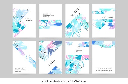 Juego de tarjetas universales dibujadas a mano. Diseño para volantes, carteles, afiches, invitaciones, folletos. Plantillas artísticas creativas. Resumen Estilo moderno
