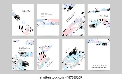 Set of Hand Drawn Universal Cards. Design for Flyers, Placards, Posters, Invitations, Brochures. Artistic Creative Templates. Abstract Modern Style